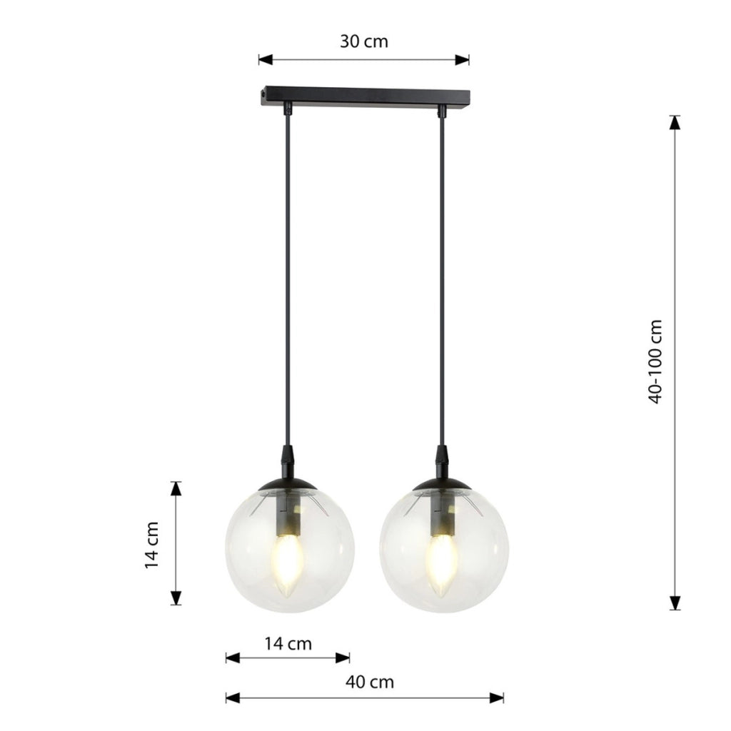 Lampada a sospensione COSMO in acciaio nero e vetro trasparente