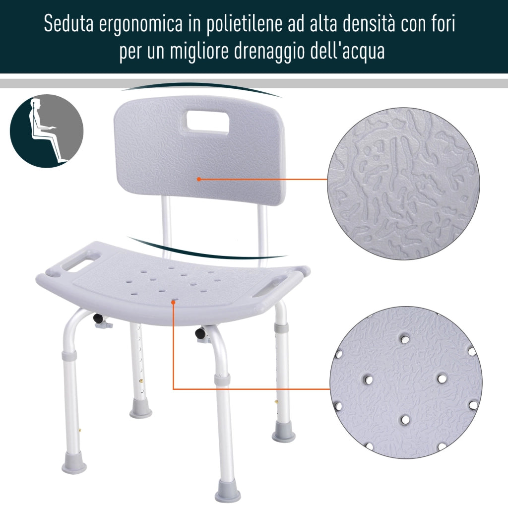 EasyComfort Sedia da Doccia per Bagno in Alluminio e Plastica Altezza Regolabile 8 Livelli 71-88cm Piedini Antiscivolo