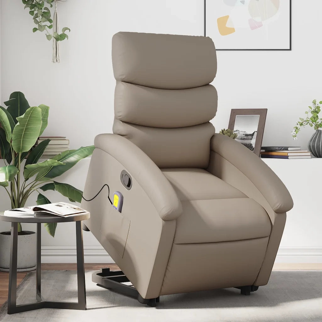 Poltrona | Sedia Relax Alzapersone Massaggi Reclinabile Cappuccino Similpelle