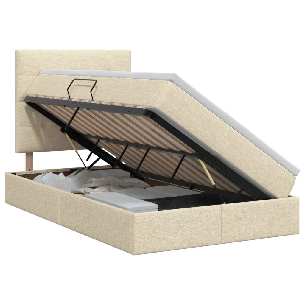Letto con contenitore e materasso Crema 120 x 190 cm Tessuto 3459493