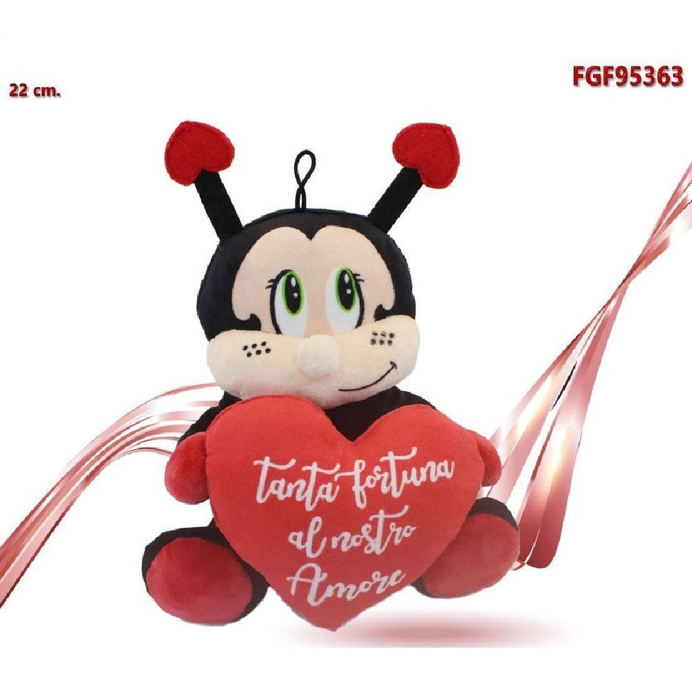 Trade Shop - Peluche Coccinella Con Cuore 22 Cm Porta Fortuna San Valentino Con Laccio 95363 -