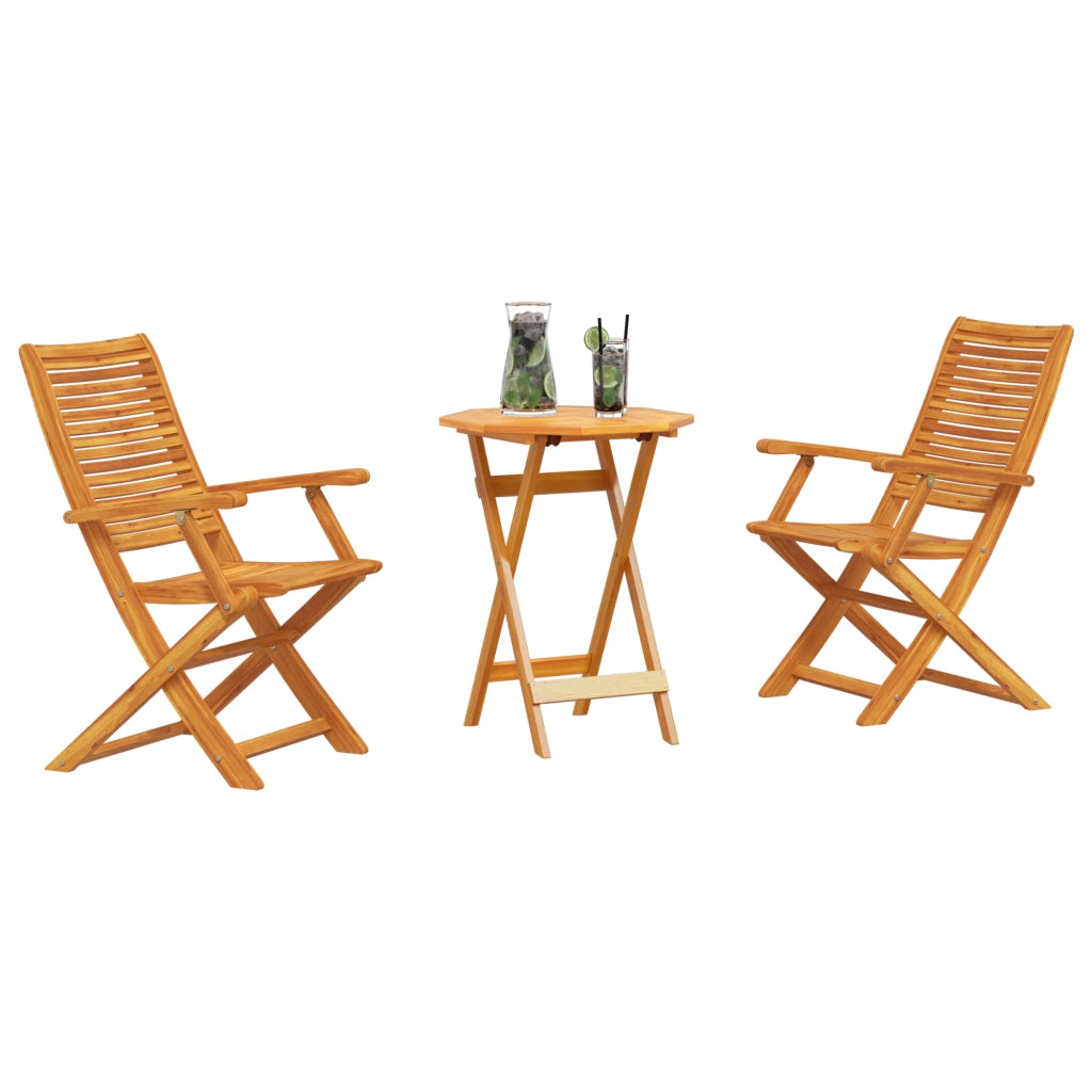 Set Bistro Pieghevole a 3 Pezzi in Legno Massello di Acacia