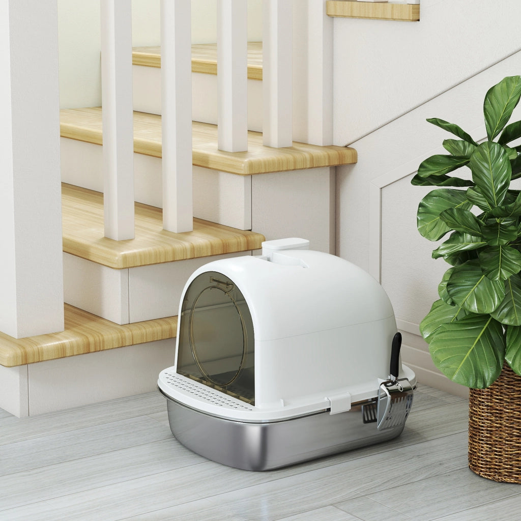 Arenero per Gatti ¨C zephmum ¨C 52.4x41.3x39.9 cm Bianco Acciaio Inox