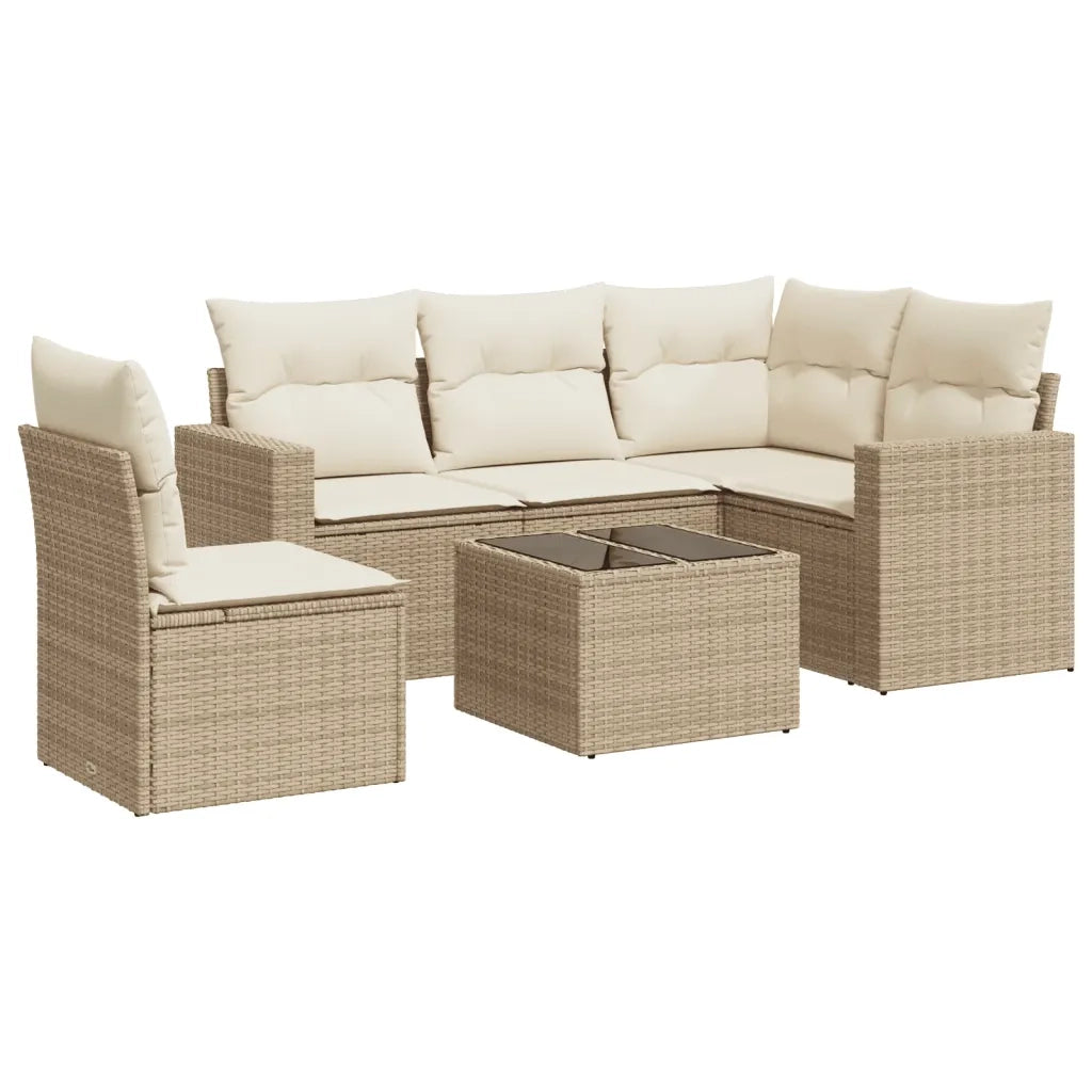 Set Divano da Giardino 6 pz con Cuscini Beige in Polyrattan 3251315