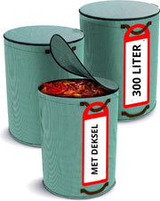 Set di sacchi per rifiuti da giardino da 3 - con chiusura a cerniera 300L - 4 maniglie robuste - pieghevole - riutilizzabile - sacchi per rifiuti da giardino