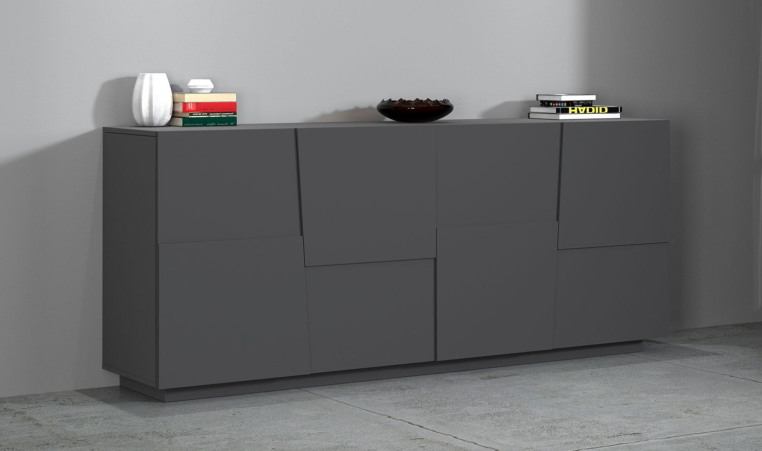 Credenza 4 Ante 200x44x86 cm Pongo 4A Grigio Antracite Opaco