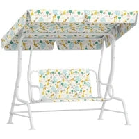 Dondolo per Bambini da Esterno a 2 Posti con Tettuccio Regolabile e Cinture di Sicurezza, 112x75x120 cm, Bianco