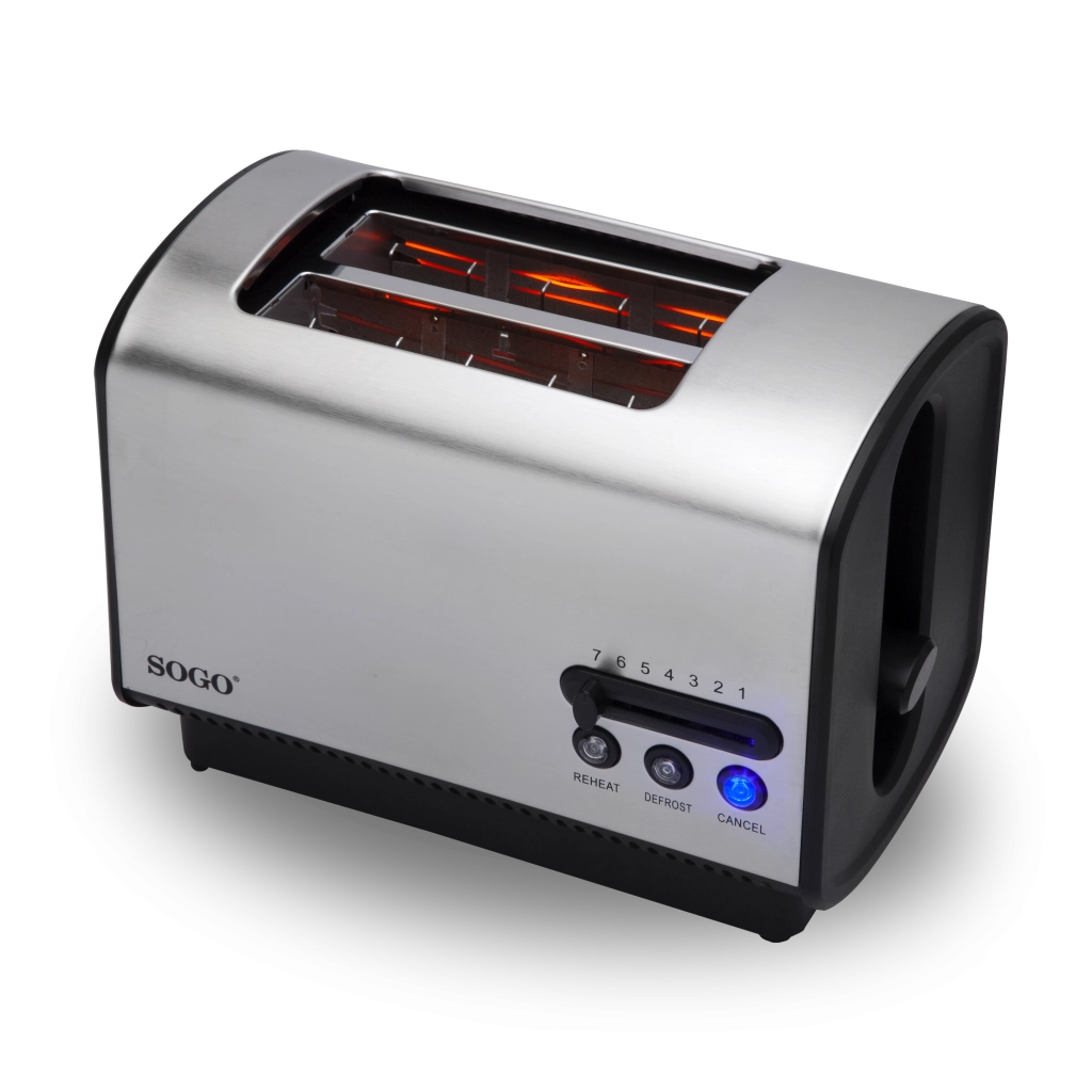 Tostapane elettrico 2 fette con controllo temperatura, vassoio briciole removibile, corpo acciaio inox 850W - SOGO