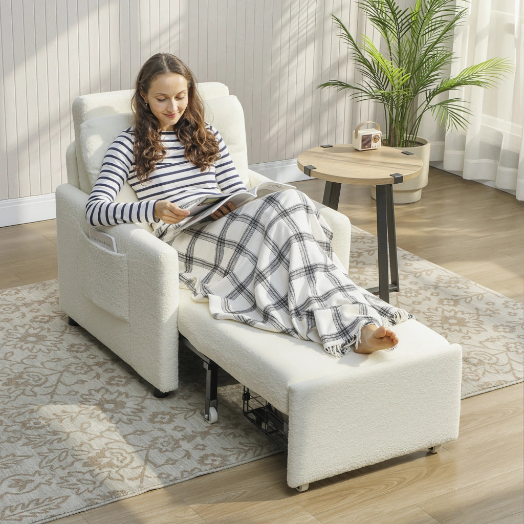 Poltrona letto 1 posto con contenitore ¨C Xylo ¨C tessuto imbottito crema 72x85,5x91 cm