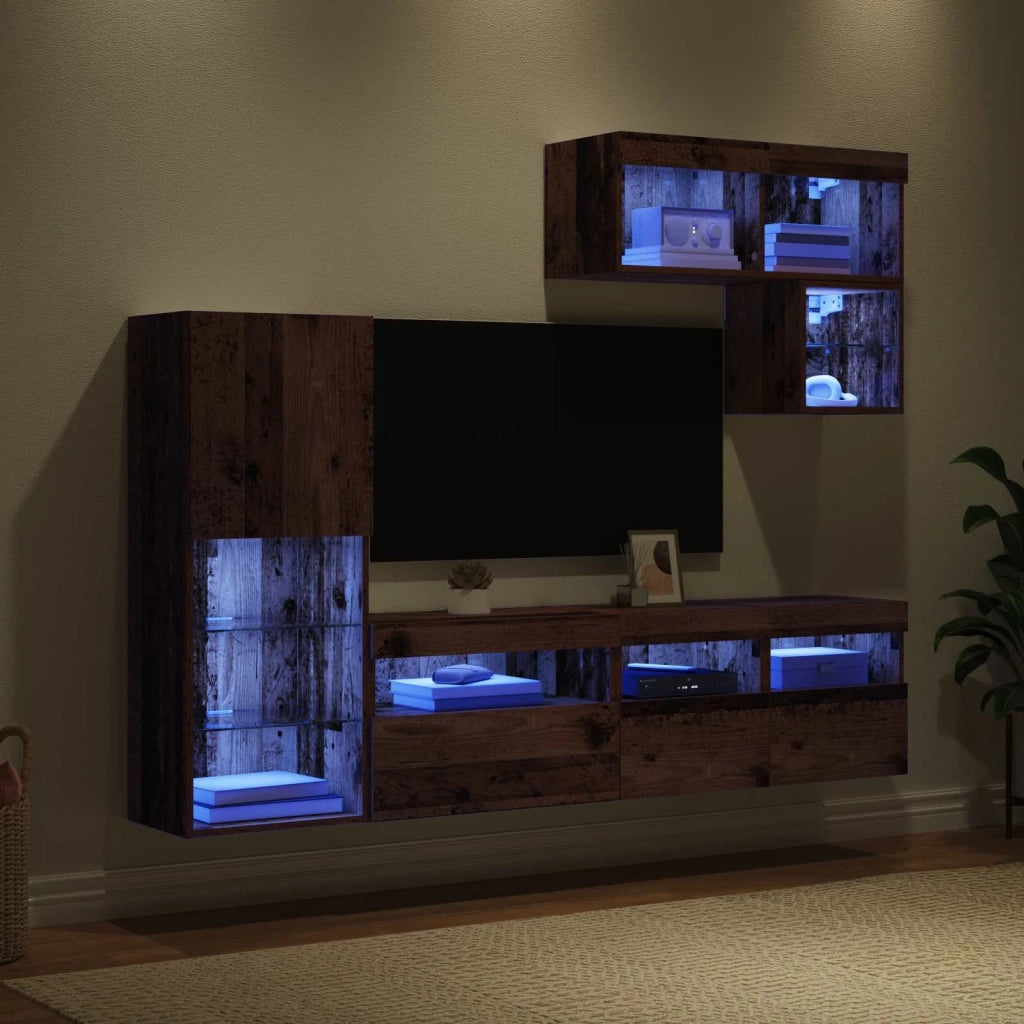Unità per TV a Muro 6 pcs Legno vecchio Legno multistrato 3402974