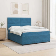 Letto Box Spring LED con Materasso Blu 140 x 190 cm Velluto 3456069