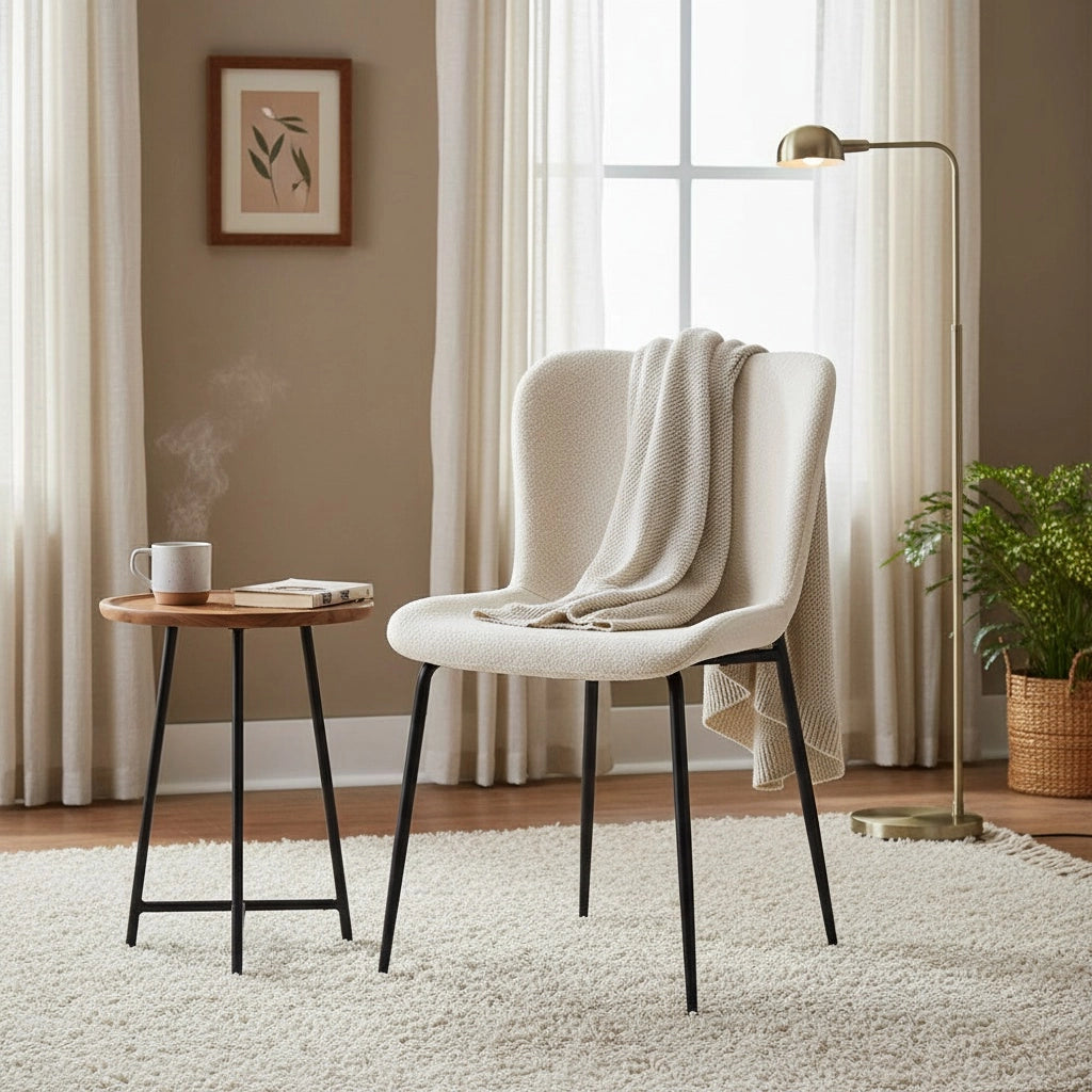 Sedia da pranzo moderna con schienale alto arrotondato - Xylo - Tessuto e gambe in metallo (3 colori)