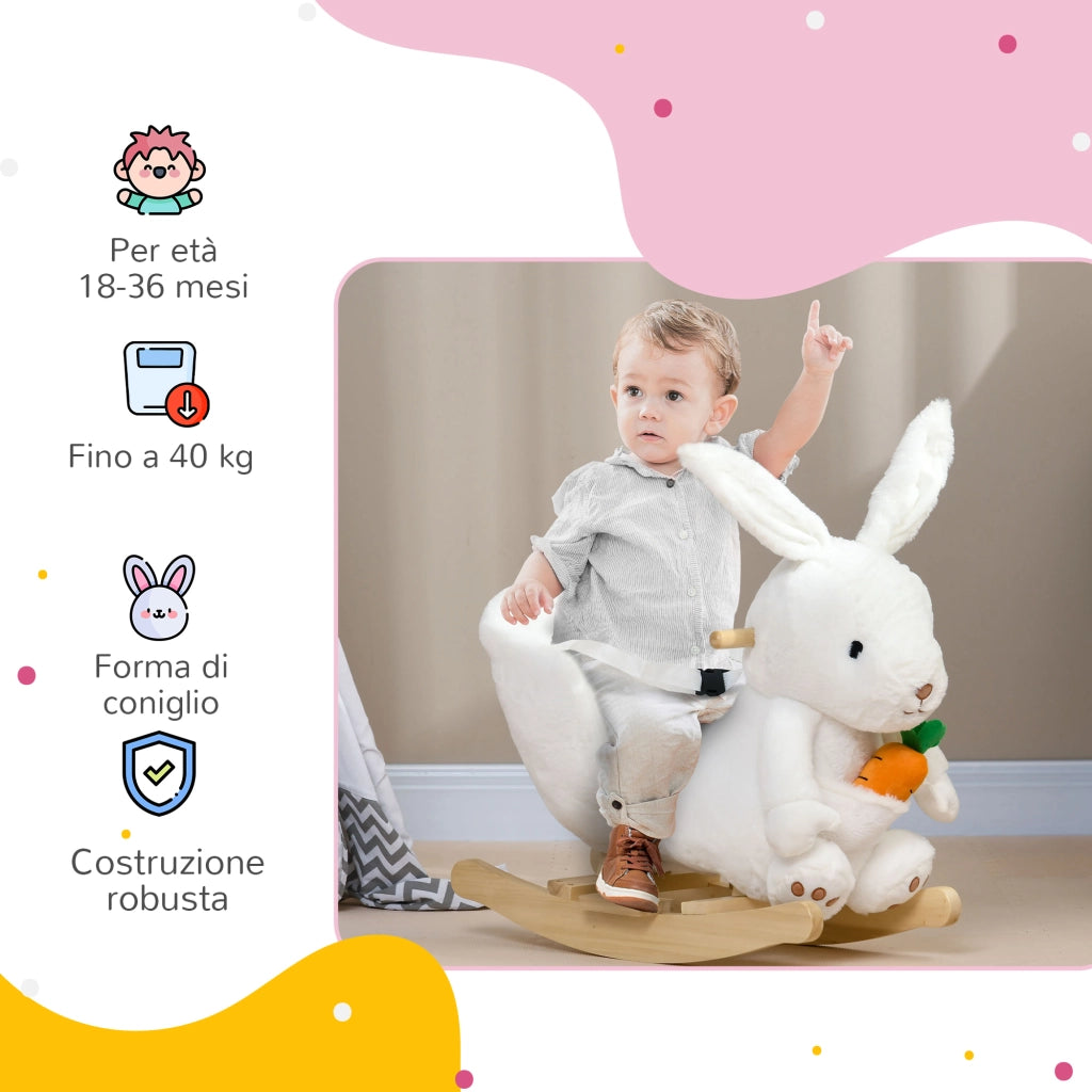 Dondolo a Forma di Coniglio con Suoni e Cintura ¨C zephmum ¨C Bianco 60x33x50 cm