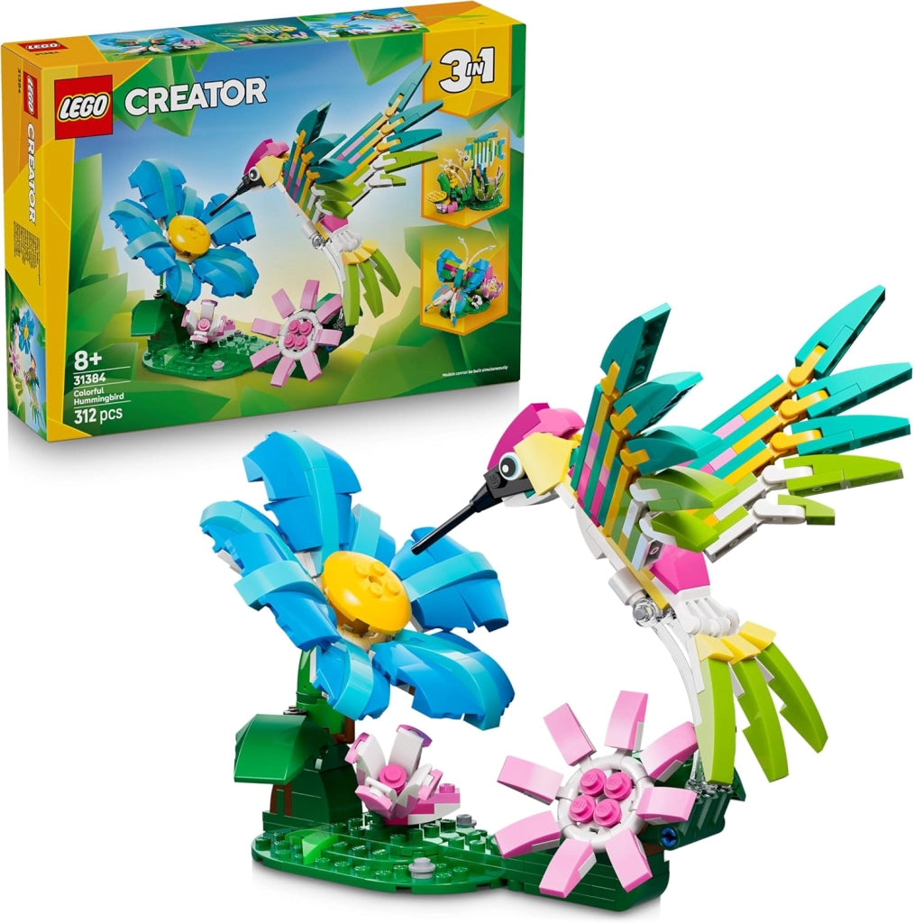 LEGO Creator 3 in 1 Animali Selvatici: Colibri Variopinto - Uccello Giocattolo Trasformabile in Farfalla o Pesce ,Eta 8+