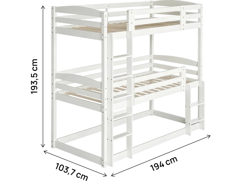 Letto a castello in legno con scaletta "Sephora" - 90 x 190 cm - Bianco