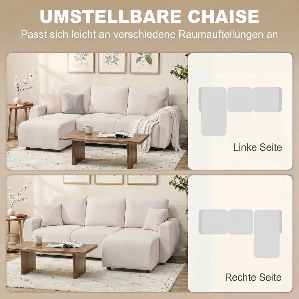 Divano letto angolare 3 posti in velluto ¨C zephmum ¨C crema