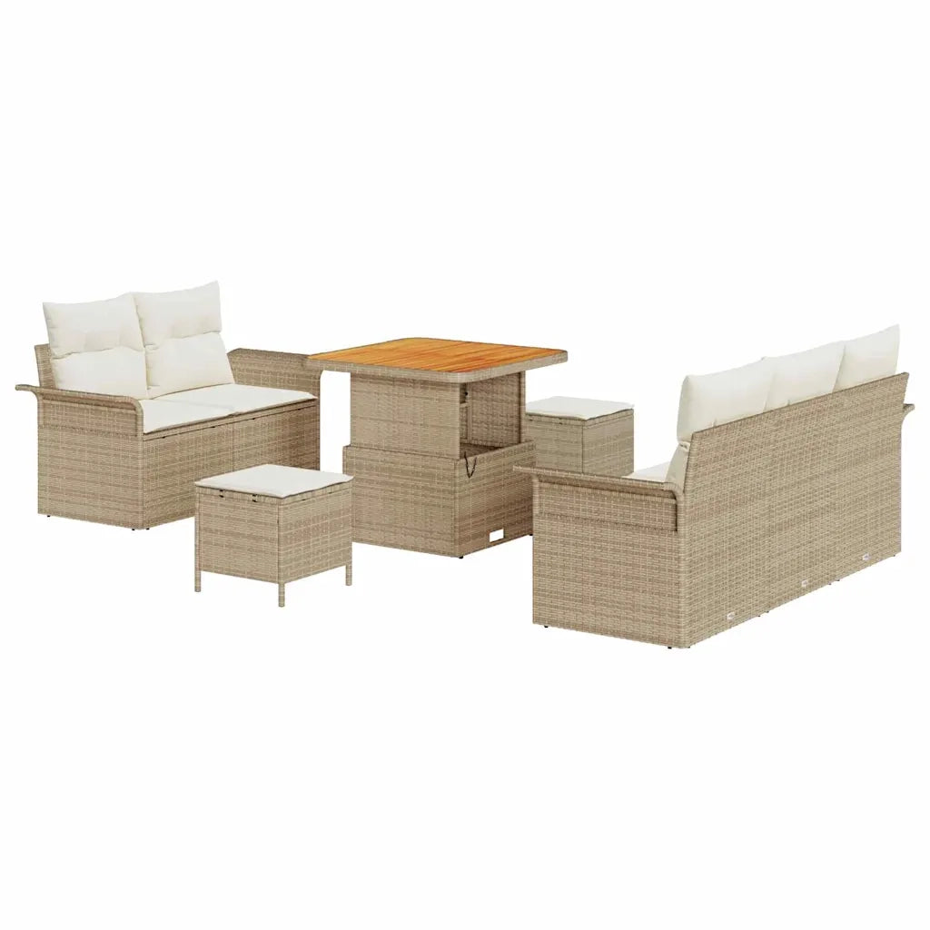 Set Divano da Giardino con cuscino 8 pcs Beige e Crema
