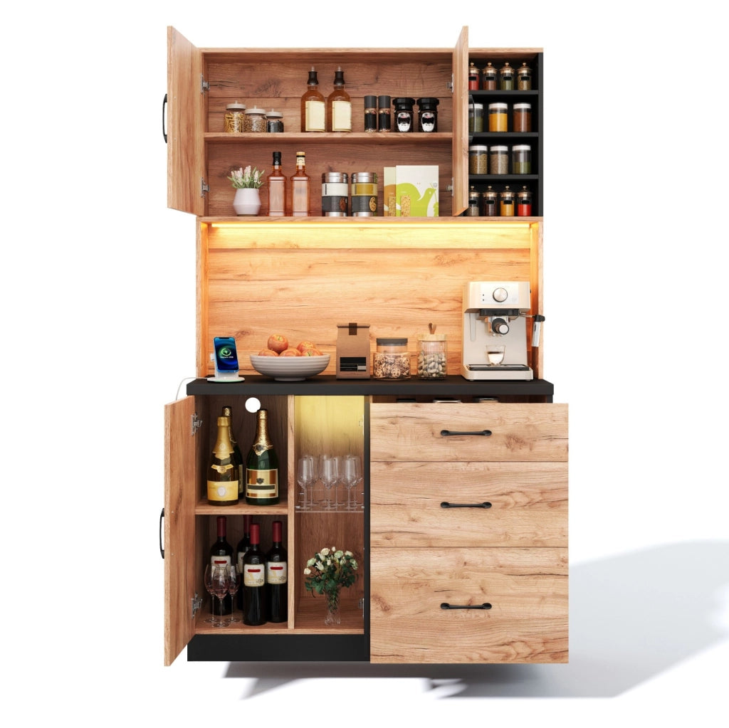 Colonna cucina 105x40x180 cm con LED, prese USB e cassetti