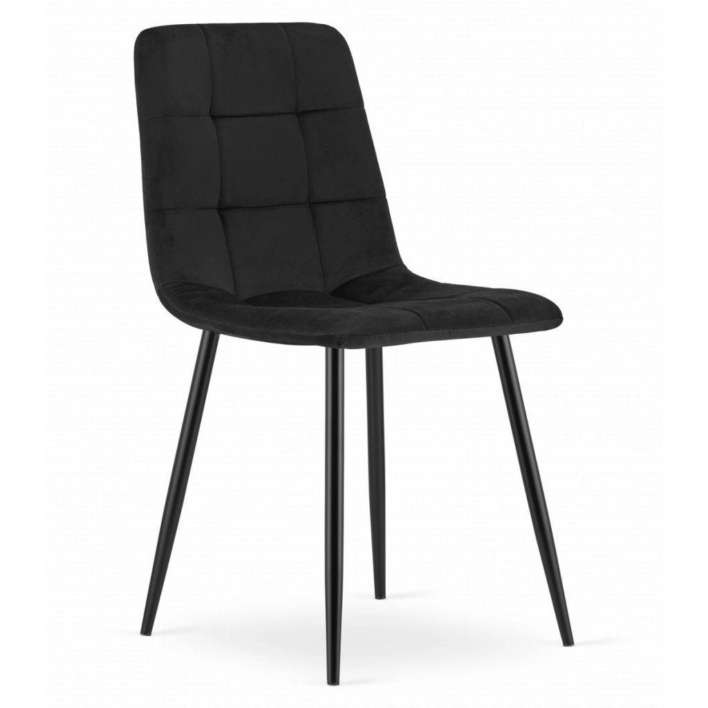 Set di 3 Sedie Kara in Velluto Nero e Metallo