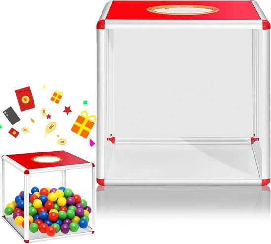 Cassa Tombola con dispenserbox in lega di alluminio e acrilico, urna e scatola di conservazione (25x25 cm)