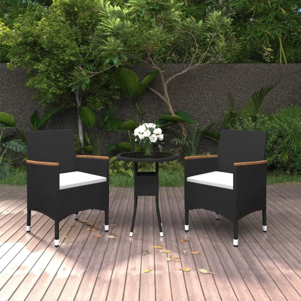 Set da Pranzo per Giardino 3 pz | Set Salotto da Giardino in Polyrattan Nero