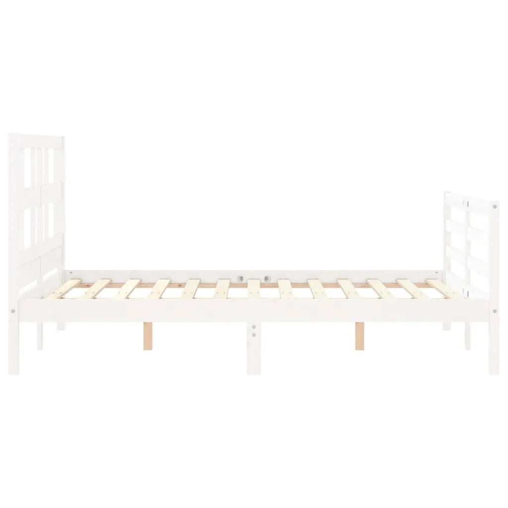 Giroletto con Testiera-Struttura Letto con testiera Bianco Small Double Legno Massello 323544