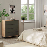 Cassettiera Alfana, Settimanale a 4 cassetti, Mobile ComÒ² per camera da letto, ComÒ² moderno, cm 76x40h94, Rovere nodi e Antracite