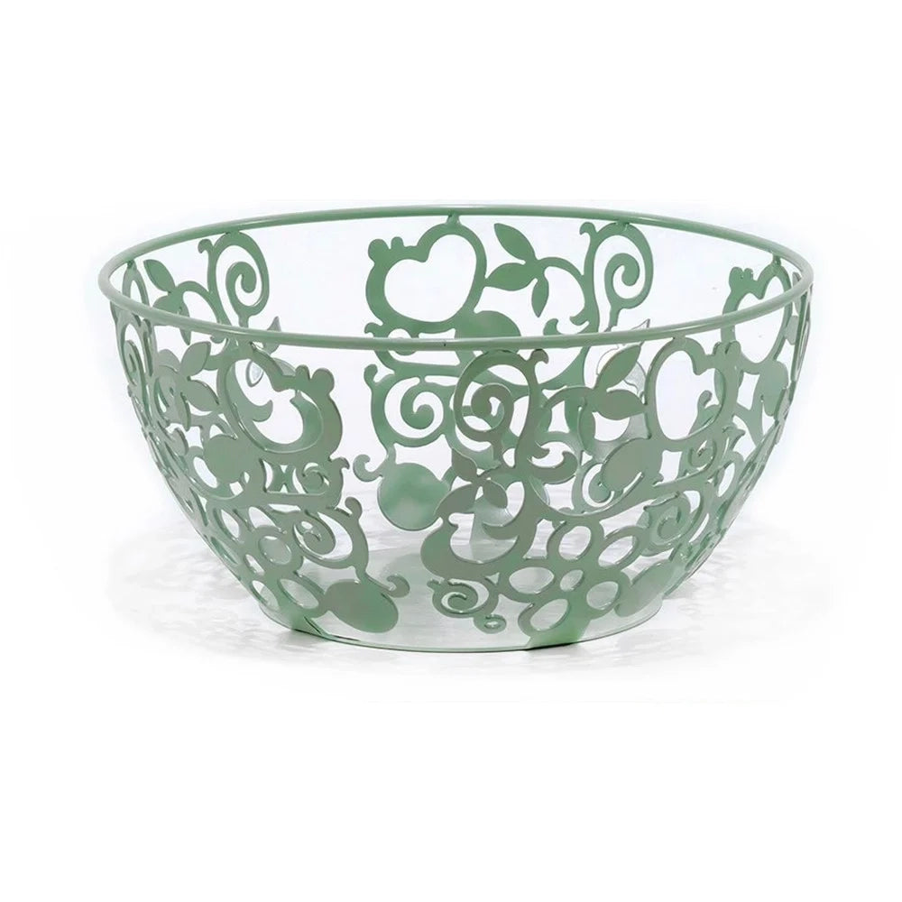 Trade Shop - Centrotavola Portafrutta Pane Metallo Verde Salvia H12xø24cm Design Traforato Decorativo -