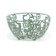 Trade Shop - Centrotavola Portafrutta Pane Metallo Verde Salvia H12xø24cm Design Traforato Decorativo -