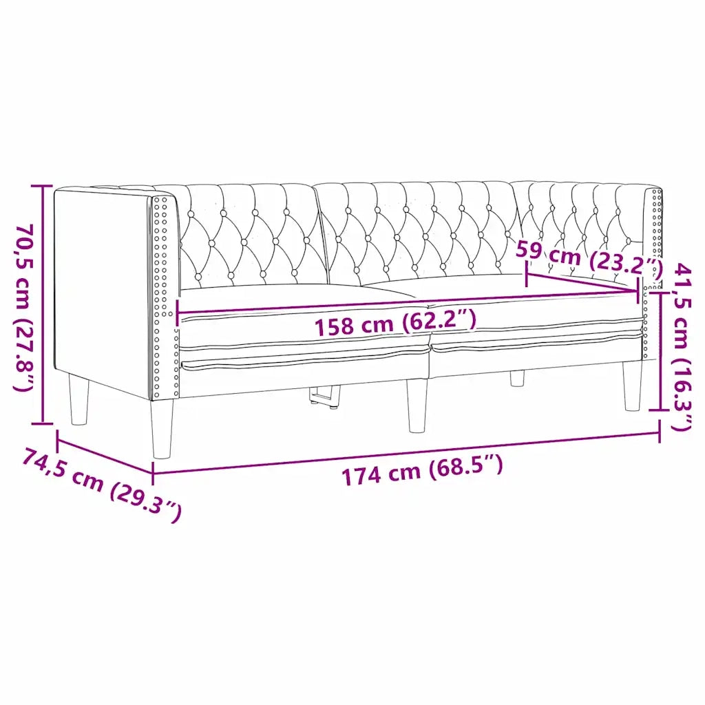 vidaXL Divano Chesterfield Nero 174 x 74.5 x 70.5 cm Pelle sintetica