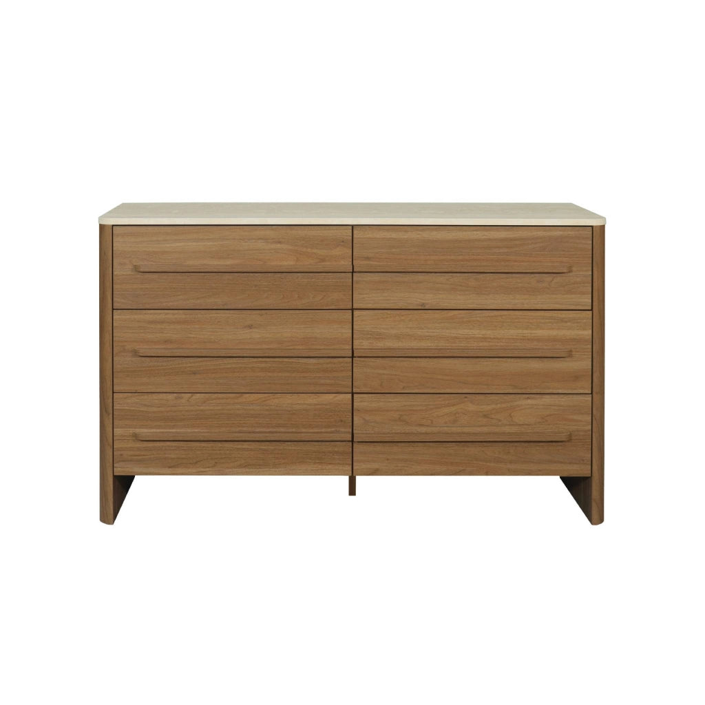 Cassettiera decorativa in legno ed effetto travertino 6 cassetti, noce
