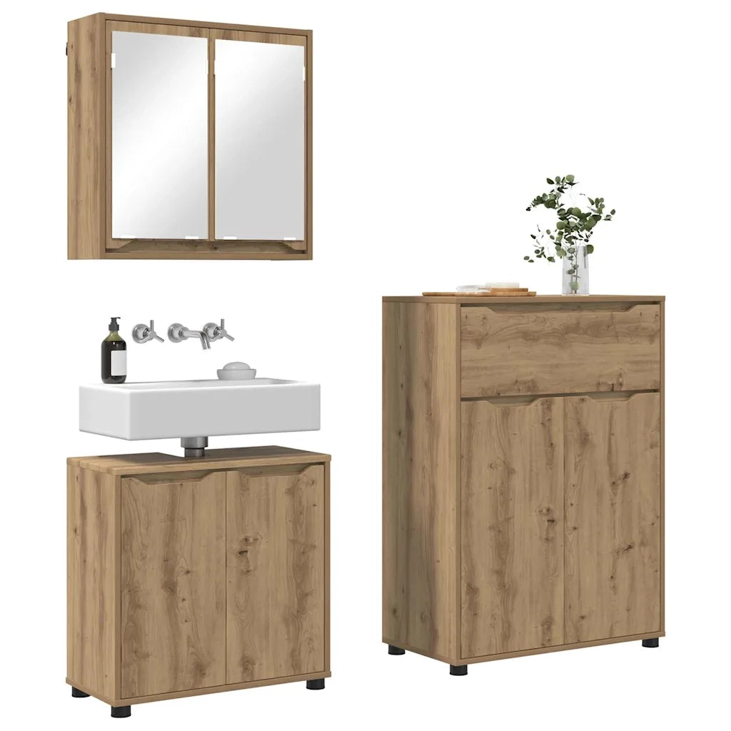 Set di mobili per il bagno con ruota 3 pcs Rovere artigianale 3403859