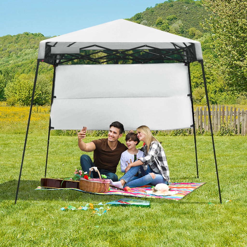 Tenda a baldacchino portatile e leggero con borsa per campeggio, Gazebo da esterno con gambe inclinate Bianco-Gazebo