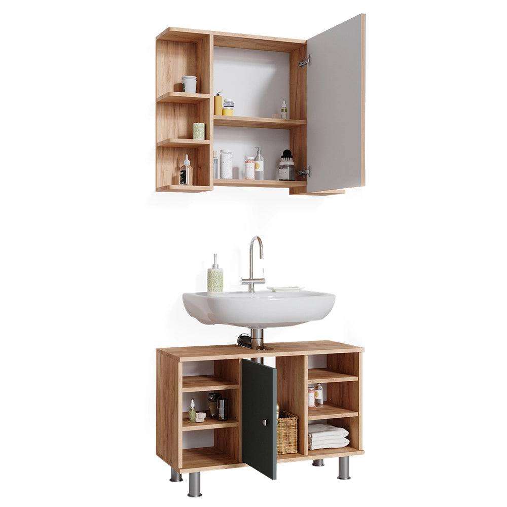 Vicco Set mobili bagno Verde 2 parti, mobile base 80 cm