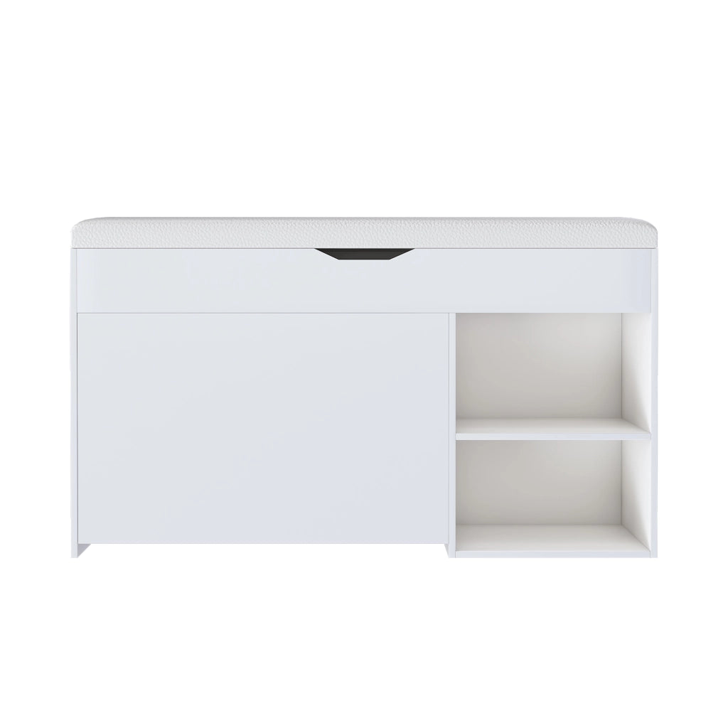 Scarpiera con seduta e vano interno girevole con coperchio apribile per ingresso e soggiorno in MDF bianco 100 × 30 × 52 cm