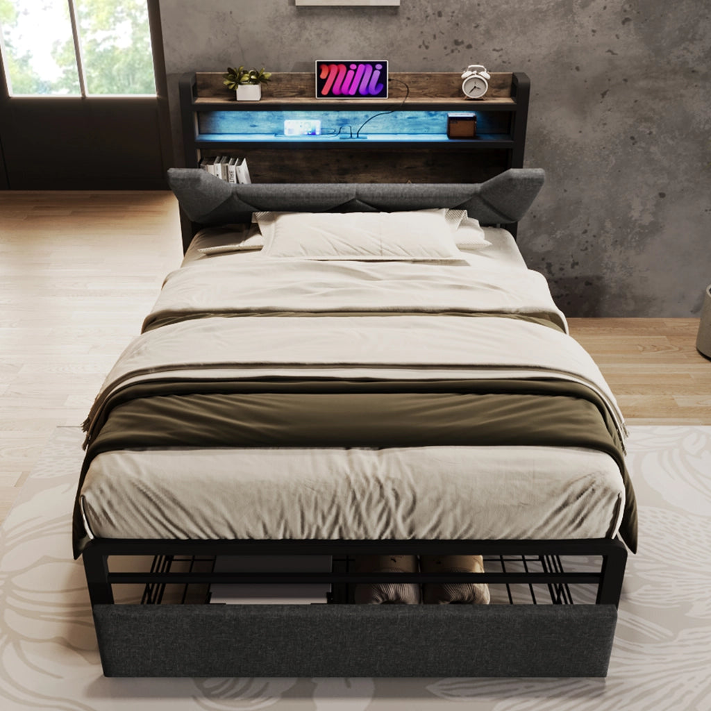 Letto Matrimoniale con Comodini; Lampada da Lettura; USB e USB-C; Panca Contenitore 180×200 cm; senza Materasso