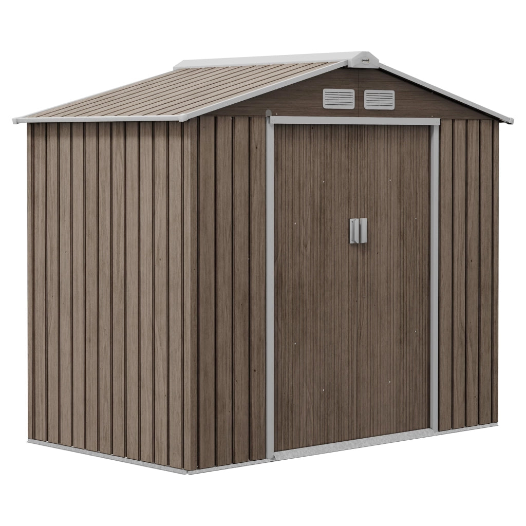 Casetta da Giardino con Prese d'Aria e Doppia Porta Scorrevole  210x130 cm in Metallo Marrone Chiaro