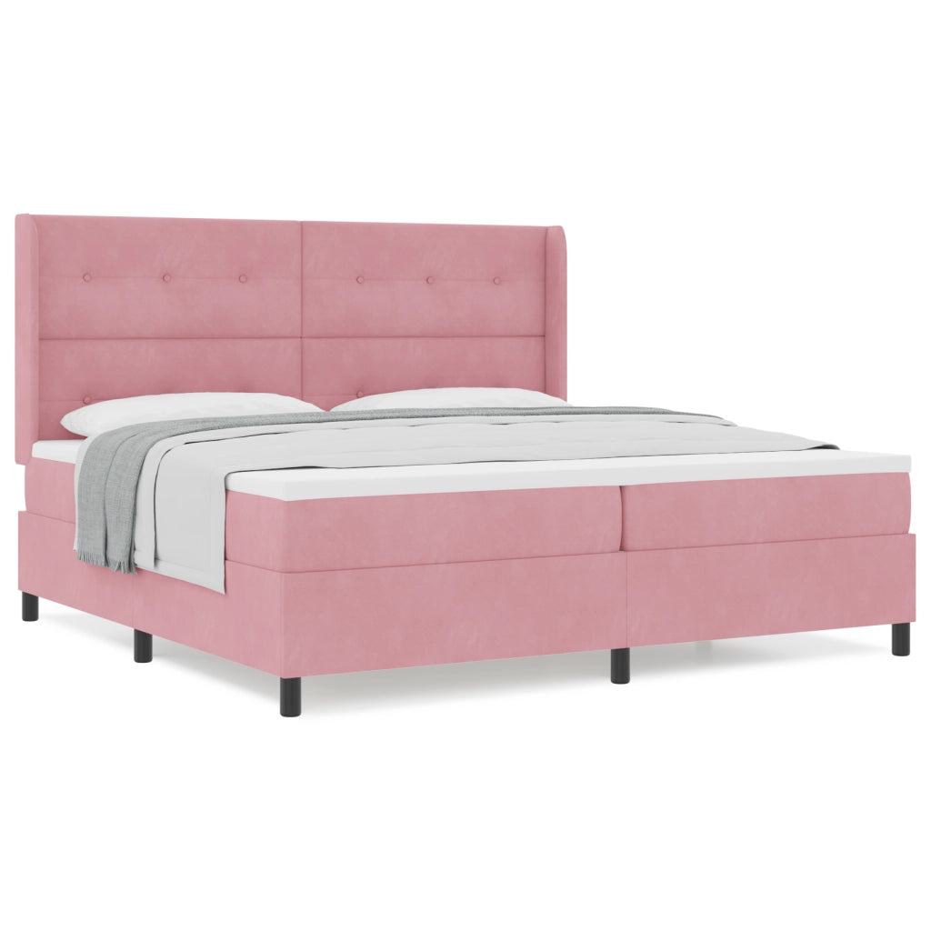 Letto Box Spring con Materasso Rosa 200x200 cm Velluto