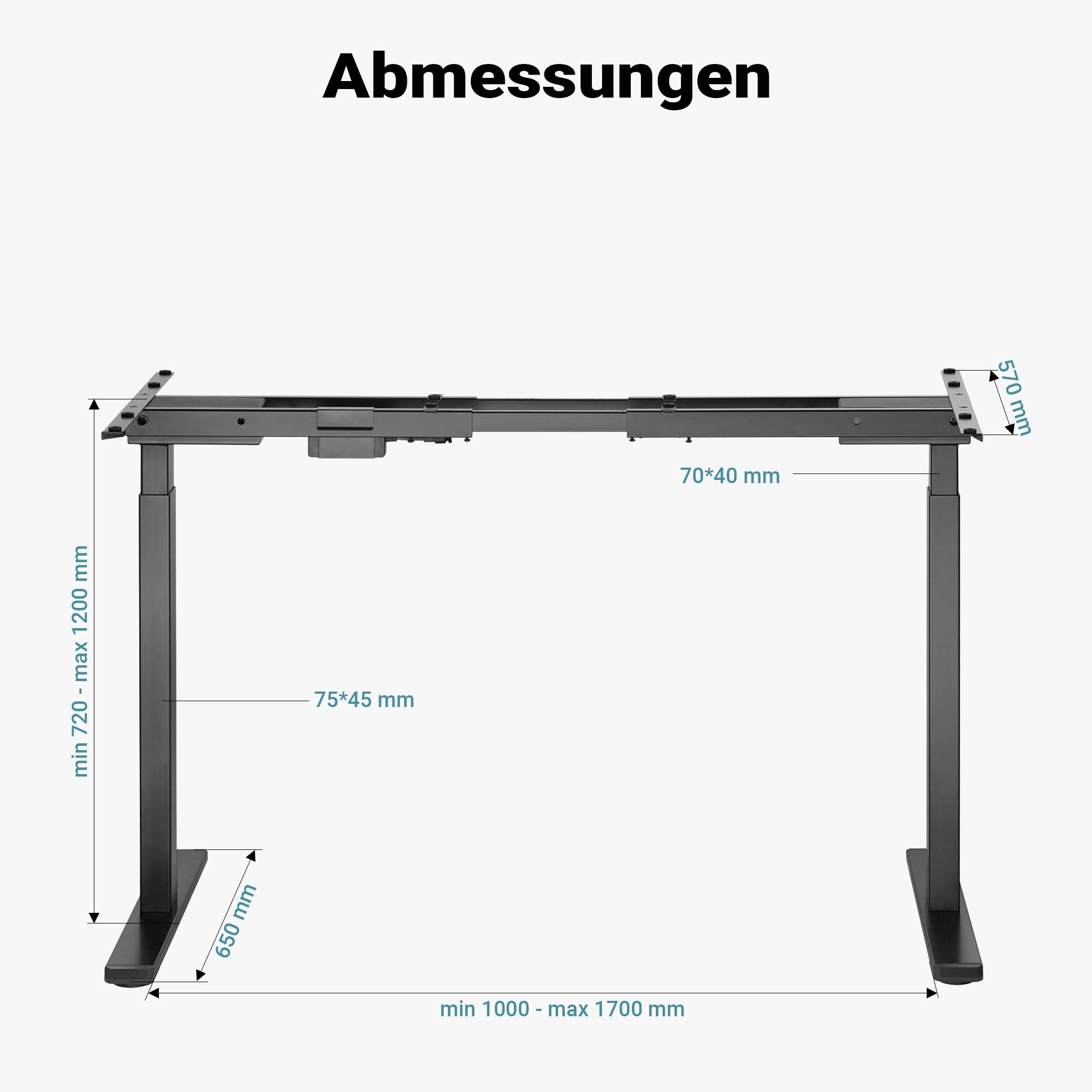 Telaio doppio motore per scrivania motorizzata max 100 kg regolabile in altezza 720-1200 mm, Standing desk