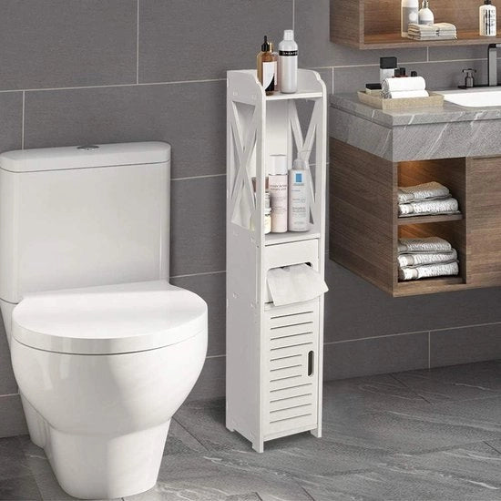 Cassettiera da bagno a colonne in legno - altezza 155 x 15 x 80 cm - bianco
