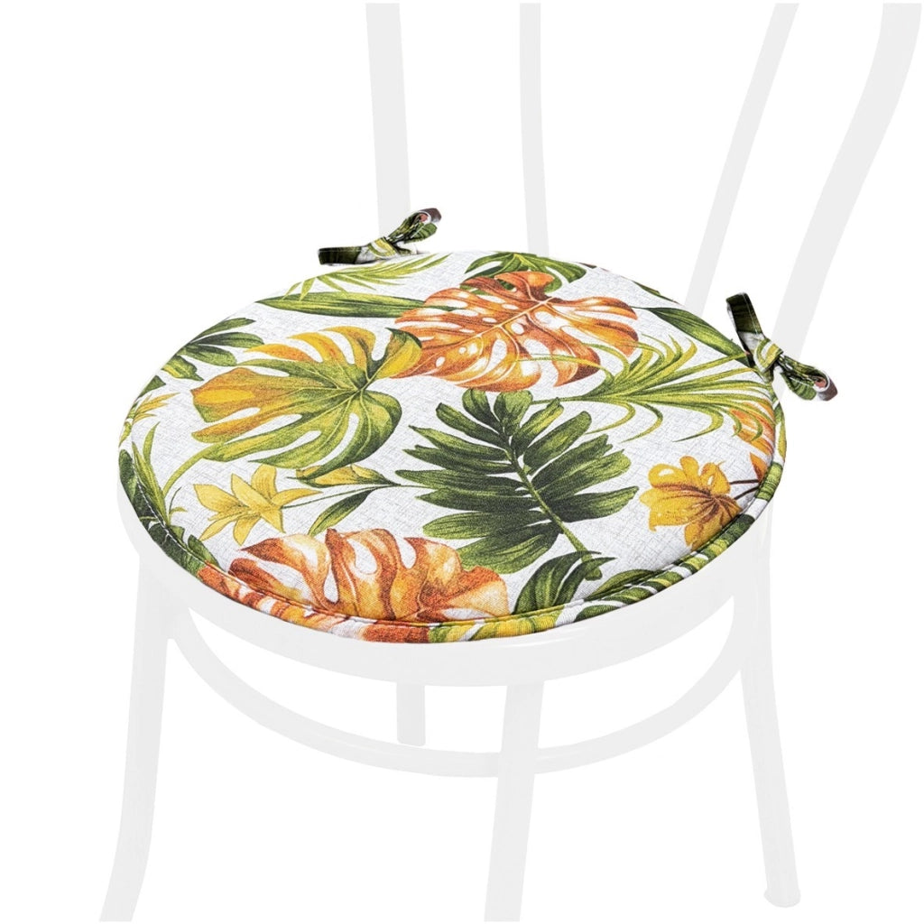 Set 4 Cuscini Sedia Rotondi Cotone Stile Urban Jungle Coprisedie Tondi Foglie Palma Lavabili Morbidi
