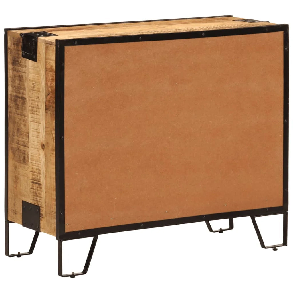 Buffet credenza cassettiera armadio mobile contenitore organizer per cucina soggiorno salotto 80 x 31 x 66 cm legno massello di mango grezzo e metallo marrone 02_0029656