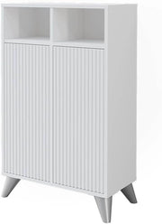 Mobiletto midi Leano, Bianco, 60 x 97 cm con 2 porte, adatto per la conservazione di articoli da bagno e asciugamani