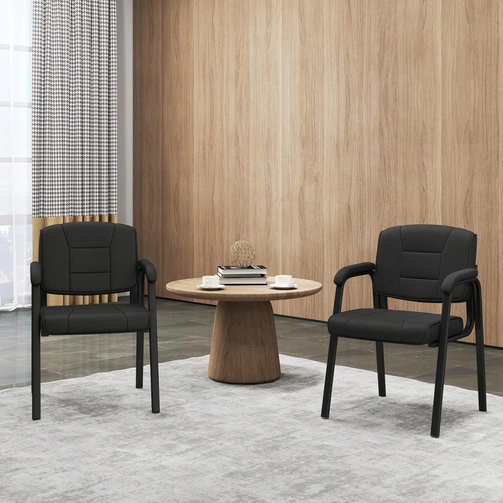 Set di 2 Sedie da Ufficio, Sedia per Sala d'Attesa con Struttura in Metallo, Braccioli Imbottiti, Sedia da Ospiti per Ufficio Riunioni, Portata 180kg (Nero)