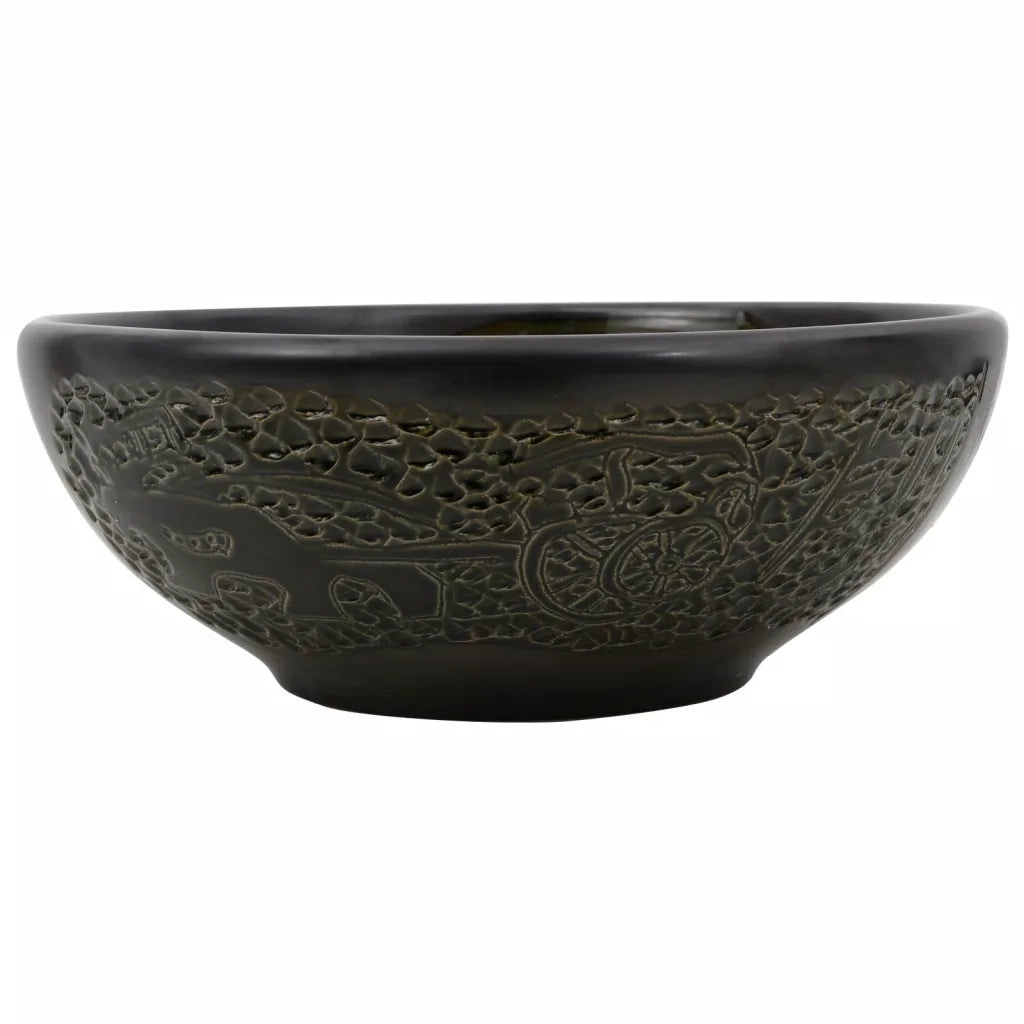 Lavabo da Appoggio Nero Rotondo Φ41x14 cm Ceramica 155058