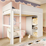 Letto a castello bianco in pino con armadio integrato funzione contenitore e dimensioni 90x200 cm