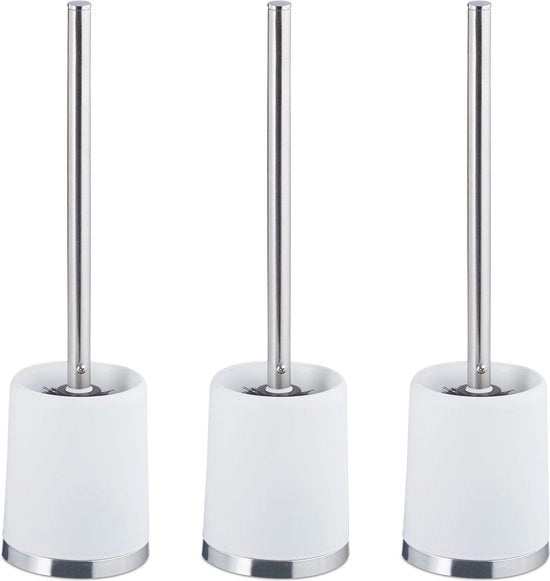 Set di spazzole WC con asta - set da 3 - testa intercambiabile - Ø 7 cm - supporto per spazzola WC - bianco
