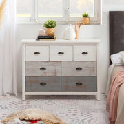 Comò in legno massiccio bianco e grigio Romantica 110x40x80H  – Eleganza Naturale con 7 cassetti