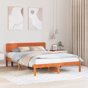 Struttura Letto con Testiera Marrone Cerato 140x200 cm in Legno Massello di Pino