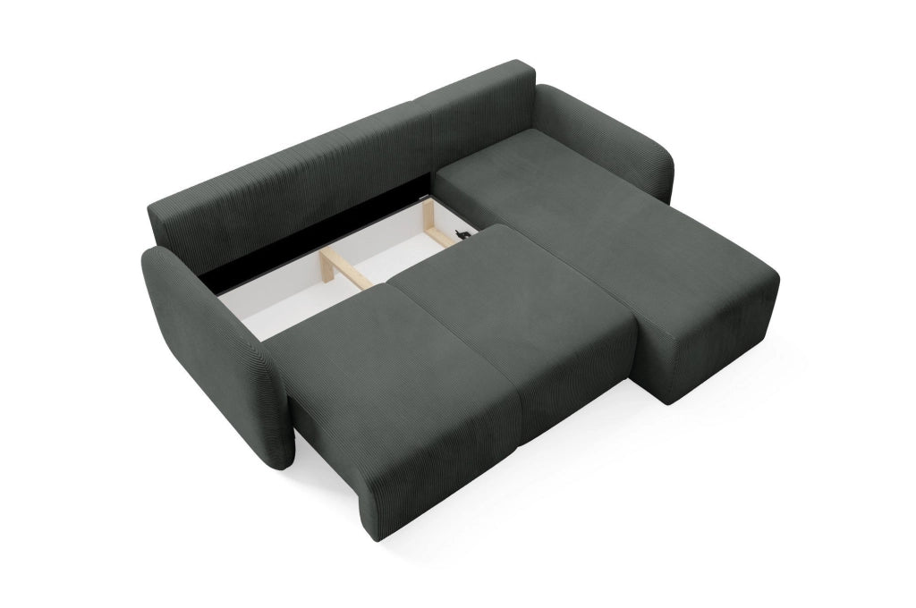 Ranco, Divano Letto con Penisola Contenitore, 245x185 cm Grigio Scuro